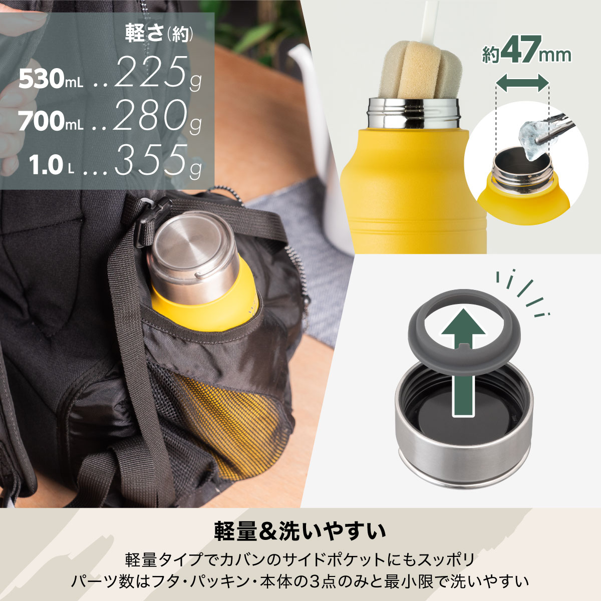 Wens ハンドル付きスクリューボトル スリムタイプ 1000ml マスタード image03