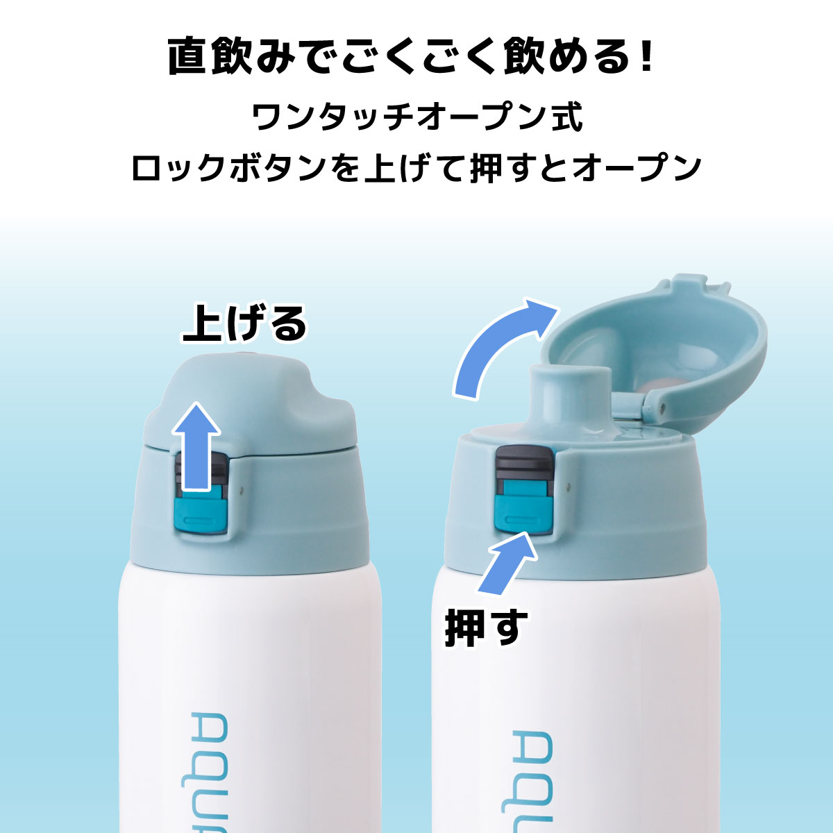 AQUAGE 2WAY軽量ステンレスボトル ターコイズ 670mL / 620mL image03